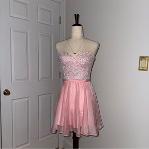 La Femme Pink Lace Mini Dress (Prom/Homecoming)